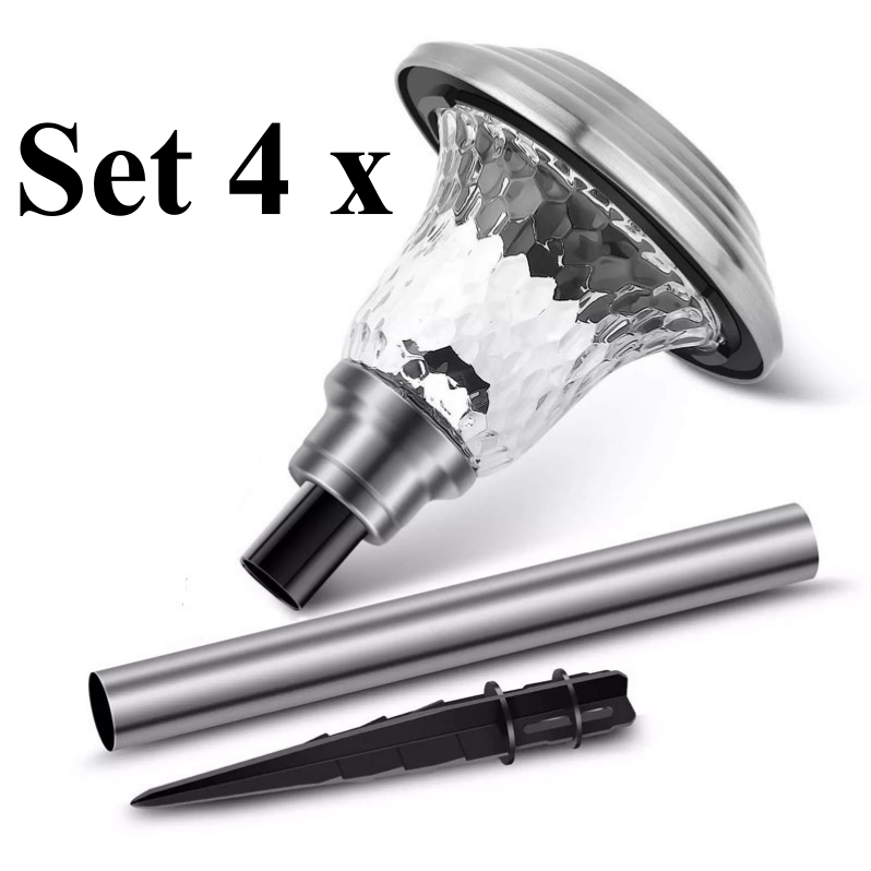 Set Elegant de 4 Lămpi Solare Torino din Sticlă și Metal cu Acumulator Incorporat [1]