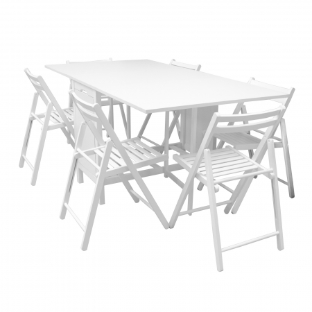Set masa si scaune din lemn CUCINA 6P alb [0]