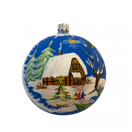 Ø100 - glob-din-sticla-suflata-si-pictata-manual-argcoms-fabrica-lui-mos-craciun-personalizabil-casa-bunicilor-multicolor-fond-albastru-100-mm-sferic-6603-6605