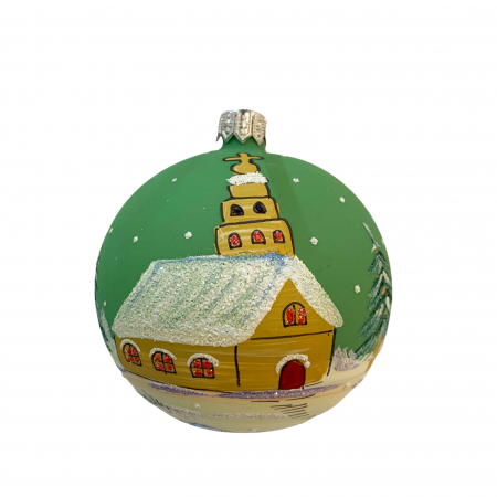 Ø80 - glob-din-sticla-suflata-si-pictata-manual-argcoms-fabrica-lui-mos-craciun-schit-medieval-multicolor-fond-galben-mov-verde-80-mm-sferic-6672-6677