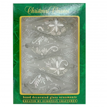 Seturi - set-4-globuri-clasice-din-sticla-suflate-si-pictate-manual-argcoms-fabrica-lui-mos-craciun-flori-de-gheata-cu-pictura-albe-55-mm-conice-6768