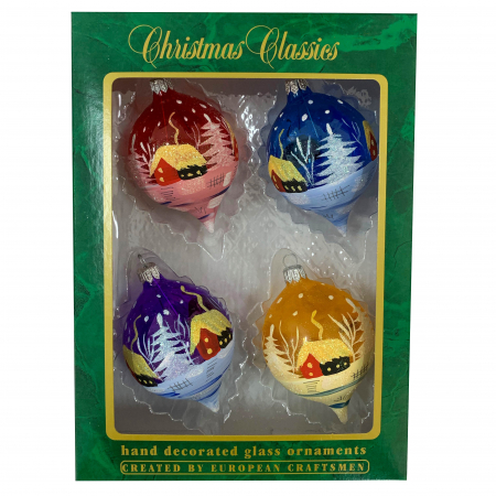 Ø70 - set-4-globuri-din-sticla-suflate-si-pictate-manual-argcoms-fabrica-lui-mos-craciun-peisaj-de-iarna-multicolore-70-mm-ovale-6750