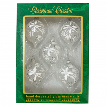 Ø60 - set-5-globuri-clasice-din-sticla-suflate-si-pictate-manual-argcoms-fabrica-lui-mos-craciun-flori-de-gheata-cu-pictura-albe-60-mm-ovale-6744