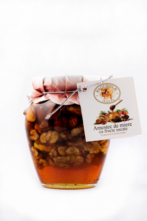 Magazin - Amestec de miere cu fructe uscate FAGURELE AURIU 360g – Delicatesa apicola