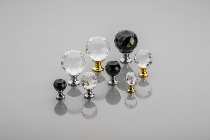 Buton Cristal Negru, D30mm, finisaj Crom lucios. [2]