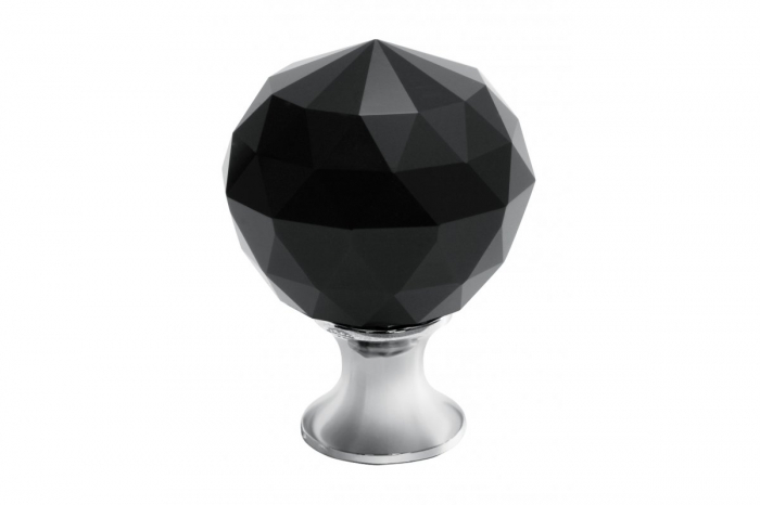 Buton Cristal Negru, D30mm, finisaj Crom lucios. [1]