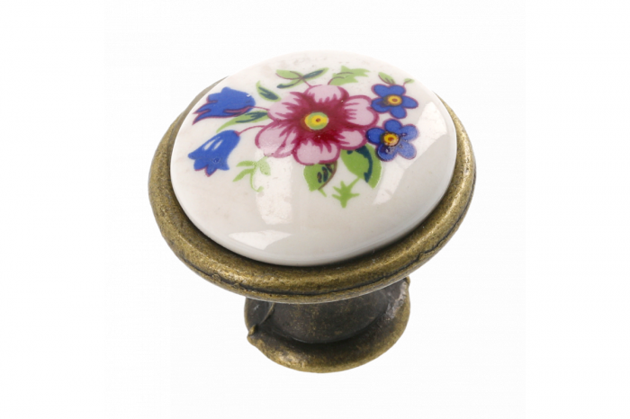Buton D28mm, finisaj Antichizat + portelan flori primavara. [1]