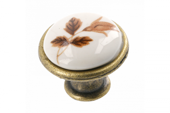 Buton D28mm, finisaj Antichizat + portelan Trandafir toamna. [1]