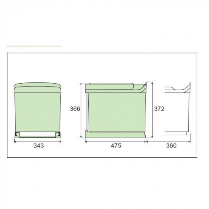 Cos gunoi 2x16L, deschidere automata - 343 x 475 x 372 mm [2]