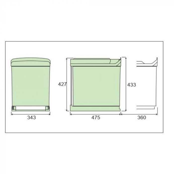 Cos gunoi 2x21L, deschidere automata - 343 x 475 x 433 mm [2]