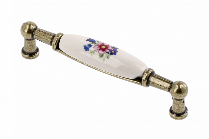 Maner 728, 96mm, finisaj Antichizat + Portelan Flori Primavara. [1]