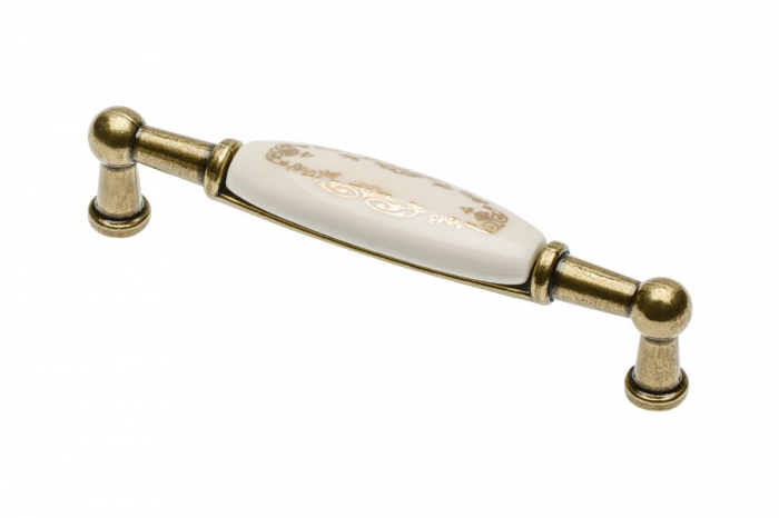 Maner 728, 96mm, finisaj Antichizat + Portelan ornament Auriu. [1]