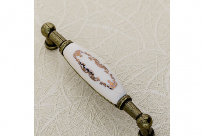Maner 728, 96mm, finisaj Antichizat + Portelan ornament Auriu. [2]