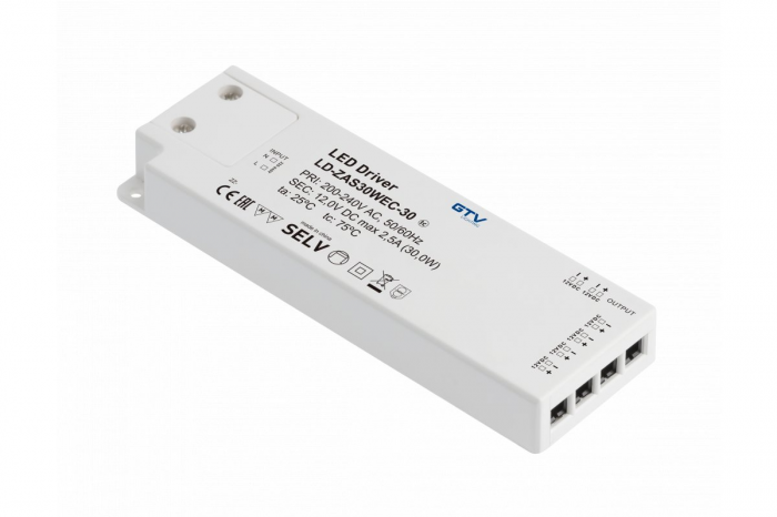 Transformator 12V, 30W, IP20, easy clik, cu 4 intrari - GTV [1]