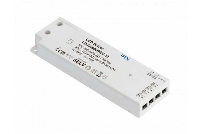 Transformator 12V, 60W, IP20, easy clik, cu 4 intrari - GTV [1]