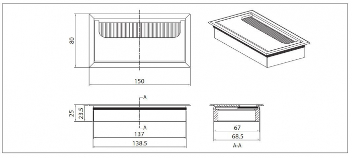 Trecere cablu, din aluminiu, 150x81x28mm - ALUMINIU [2]