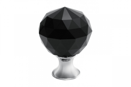 Manere Crom, Satinate si Inox - Buton Cristal Negru, D30mm, finisaj Crom lucios.