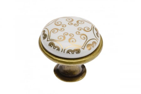 Manere Antichizate - Buton D28mm, finisaj Antichizat + portelan Gold Orient.