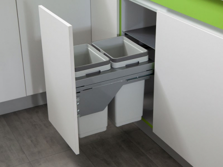 Coșuri de gunoi. Cosuri colectare selectiva - Coș colectare selectivă 2x20L cu extragere completă și amortizare – pentru corp 400 mm, montaj lateral, culoare gri