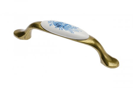 Manere Antichizate - Maner 728P, 96mm, finisaj Antichizat + Portelan Trandafir Albastru.