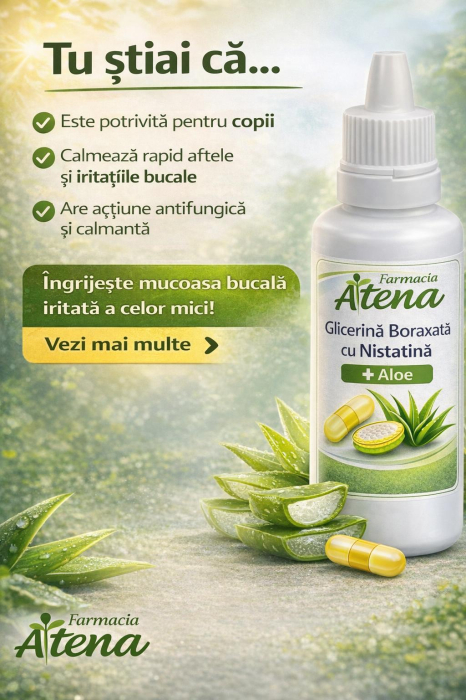 Glicerină Boraxată cu Nistatină + Aloe – Calmarea Rapidă a Aftelor și Refacerea Mucoasei Bucale, Farmacia Atena [2]
