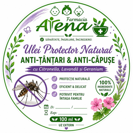 Preparate in farmacie - Ulei Protector Natural Anti-Țânțari & Anti-Căpușe cu Citronella, Lavandă și Geranium, 100 ml- Farmacia Atena