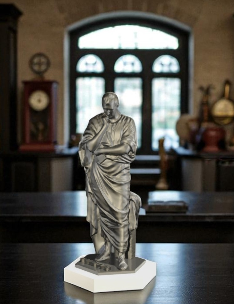 Statuetă Ovidius, culoare silver, amplasată pe suport din marmură [2]