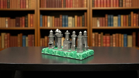 Set complet ''Colecția FARURI DOBROGENE'' pe plachetă din marmură Verde Guatemala. Culoare Silver, Înălțime 90mm [1]