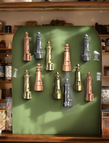 Magnet decorativ 3d reconstituit Farul Vechi din Sulina. Culoare cupru, bronz auriu sau silver. [1]