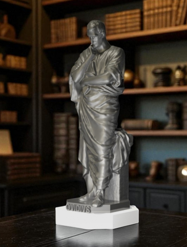 Toate Produsele - Statuetă Ovidius, culoare silver, amplasată pe suport din marmură