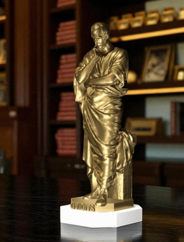 Toate Produsele - Statuetă Ovidius, culoare bronz auriu, amplasată pe suport din marmură