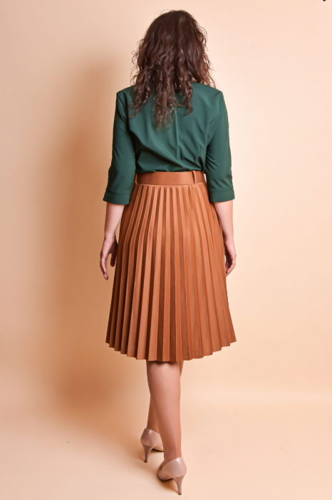 Fusta office plisata coniac cu centura in talie [7]