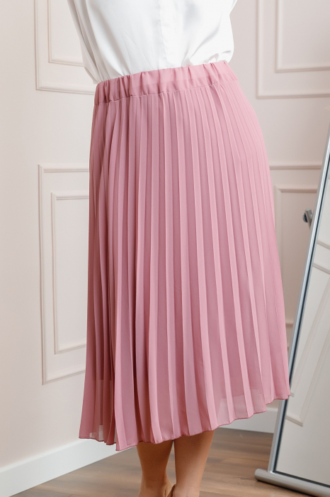 Fusta roz pudrat din voal cu elastic in talie [3]