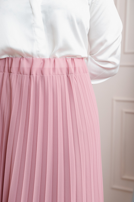 Fusta roz pudrat din voal cu elastic in talie [2]