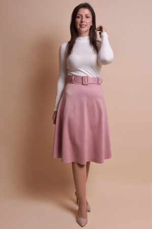 Fuste - Fusta clos roz pudrat cu centura in talie