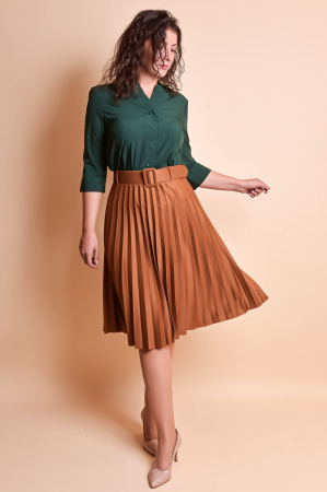 Fusta office plisata coniac cu centura in talie [4]