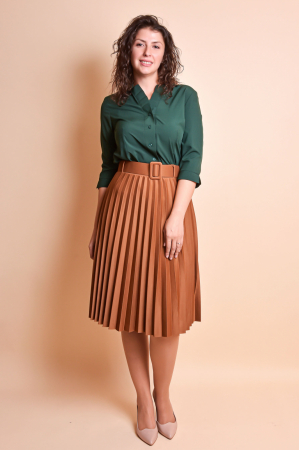 Fusta office plisata coniac cu centura in talie [0]