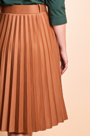 Fusta office plisata coniac cu centura in talie [8]