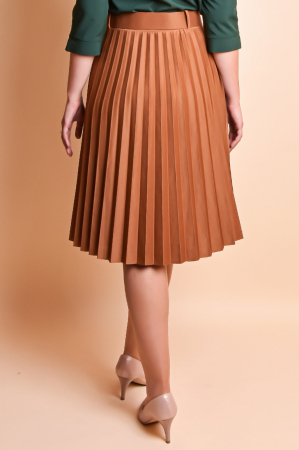 Fusta office plisata coniac cu centura in talie [7]