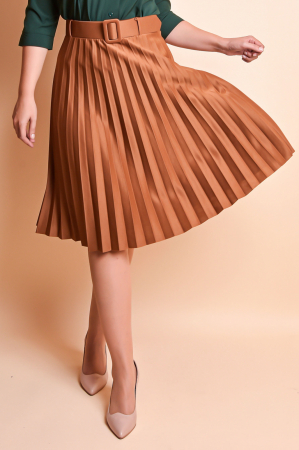 Fusta office plisata coniac cu centura in talie [3]