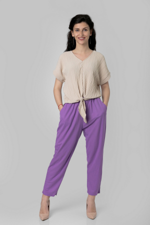 Pantaloni - Pantaloni mov casual cu buzunare