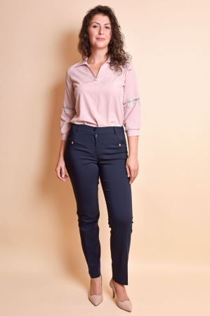 Pantaloni office bleumarin cu fermoare aplicate [2]