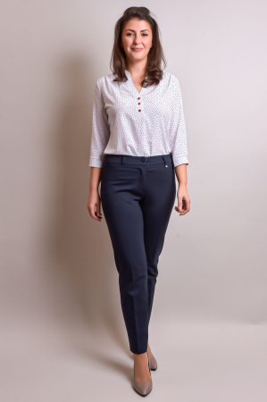 Pantaloni - Pantaloni office bleumarin cu talie inalta