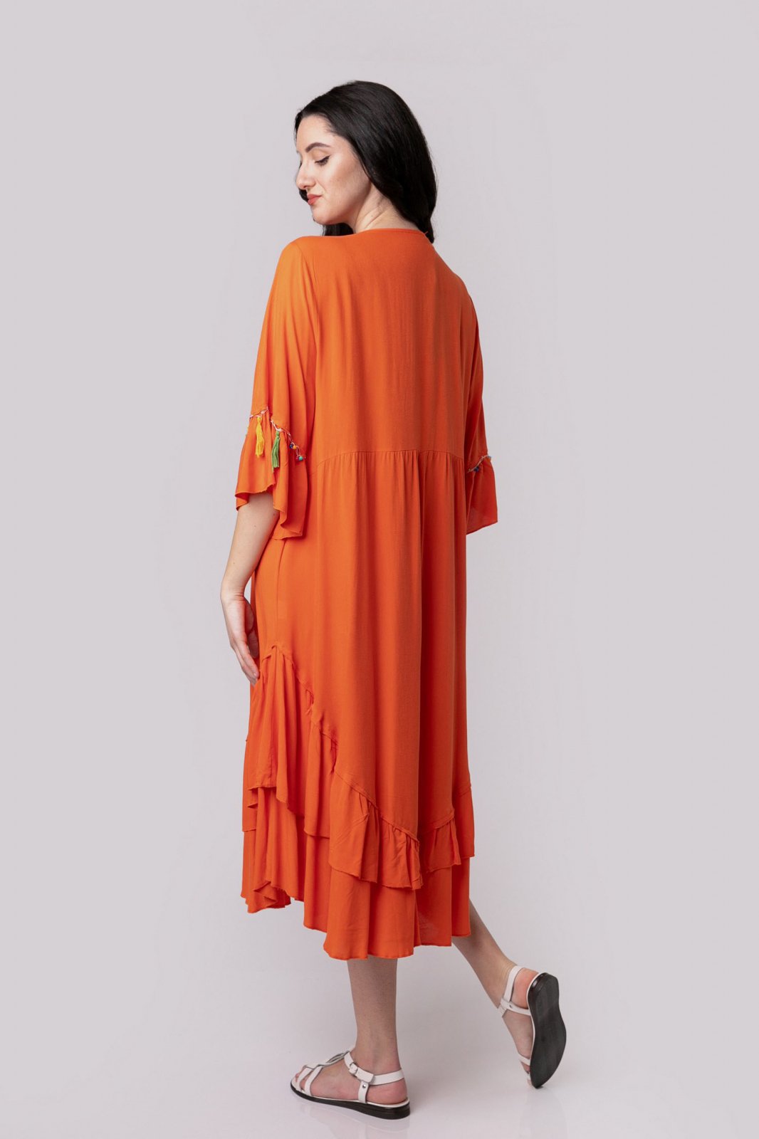 Rochie Orange Boho Chic Cu Romburi Si Ciucuri