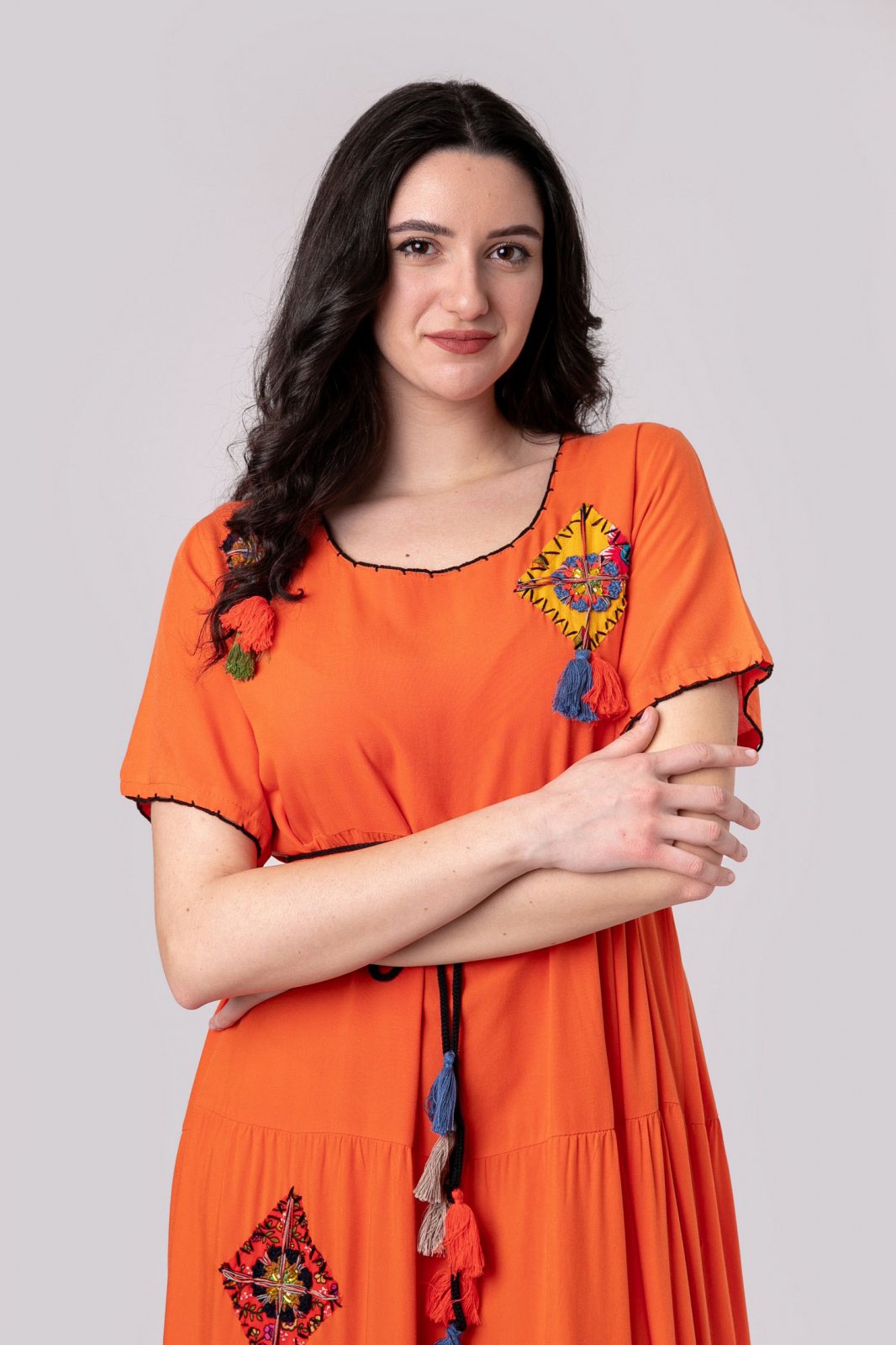 Rochie Orange Boho Chic Cu Snur In Talie