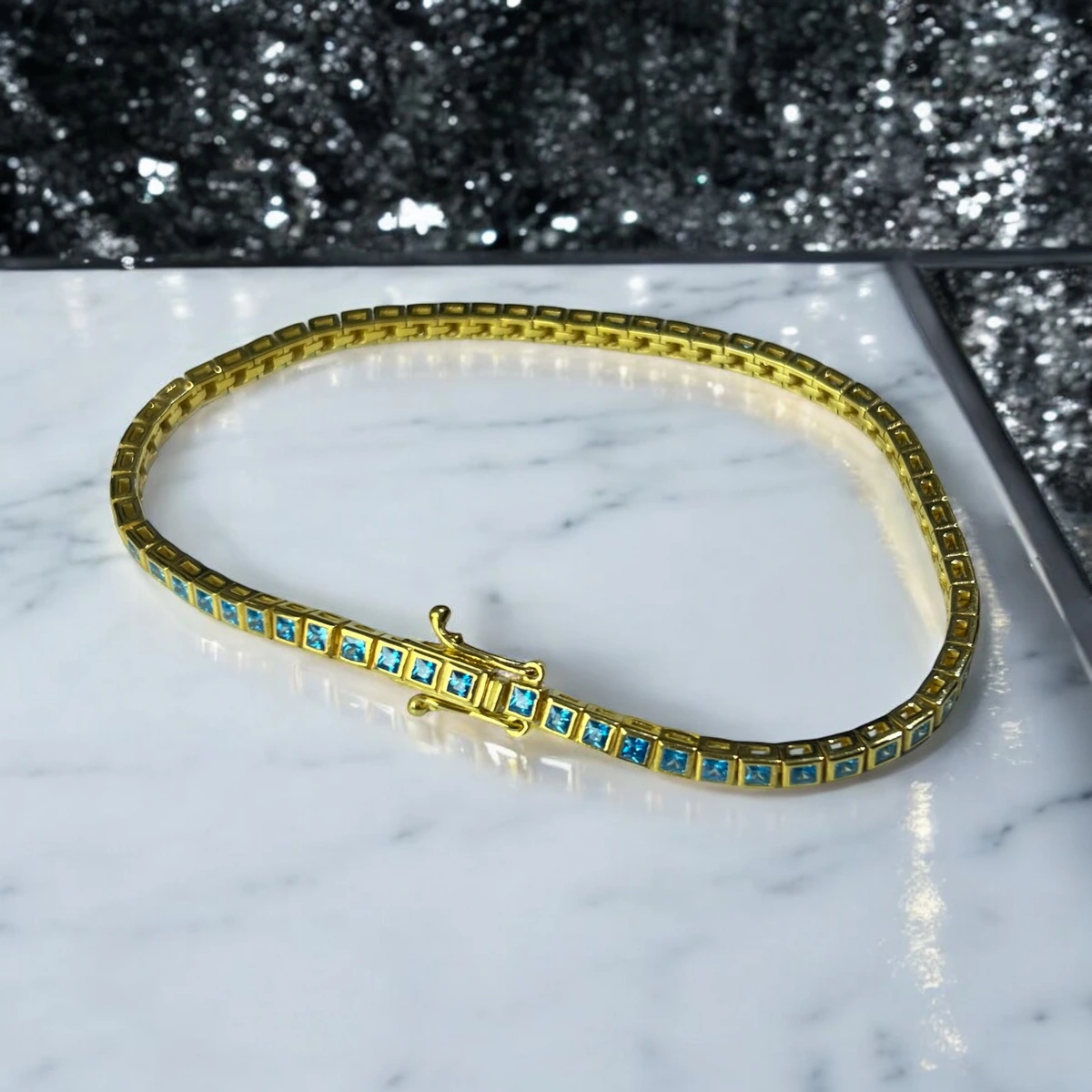 Bratara Argint 925 Tennis Gold Turcoaz Zircon 3MM [2]