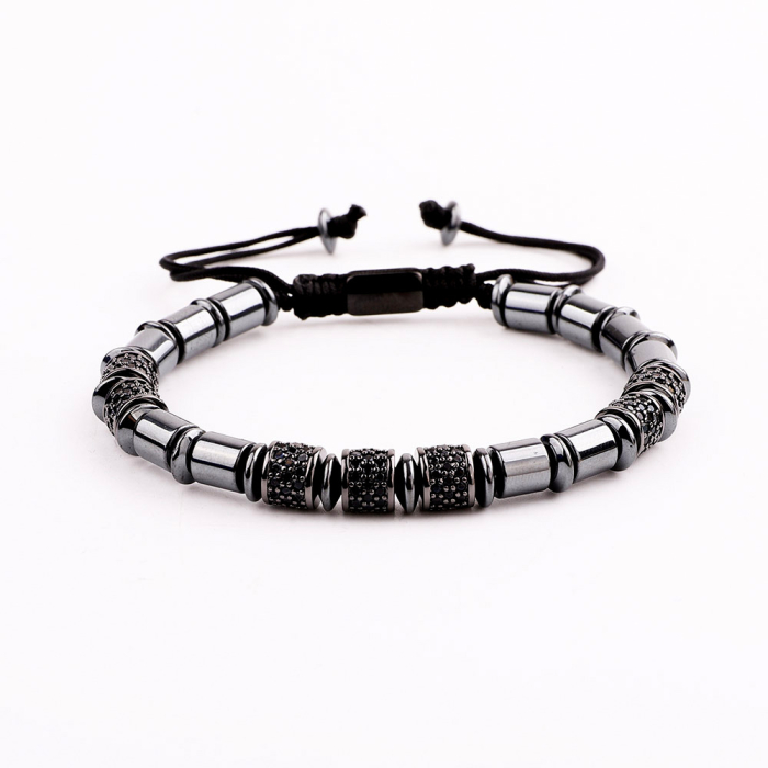 Bratara Brooks Black Hematit Zircon Cilinder [2]