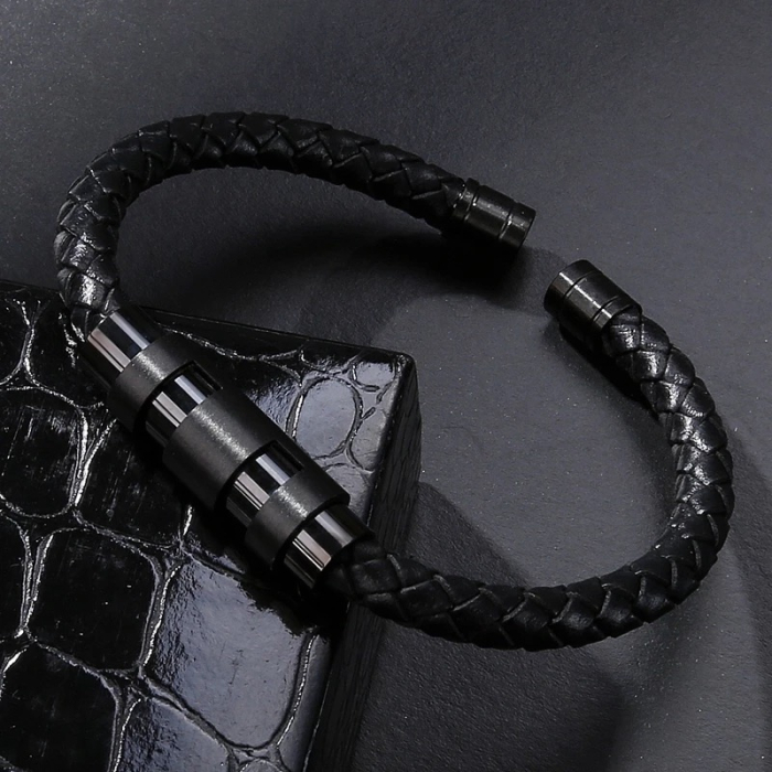 Bratara Brooks Black Leather Bangle 19 CM [2]