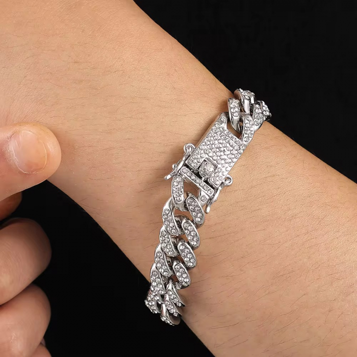 Bratara Brooks Cuban Silver Diamonds 12 mm [3]
