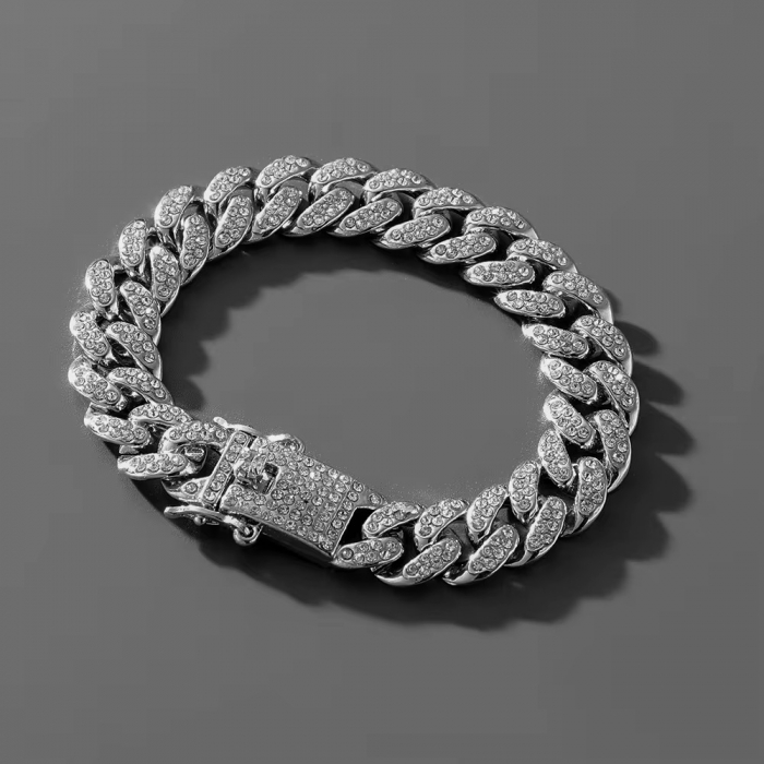 Bratara Brooks Cuban Silver Diamonds 12 mm [2]